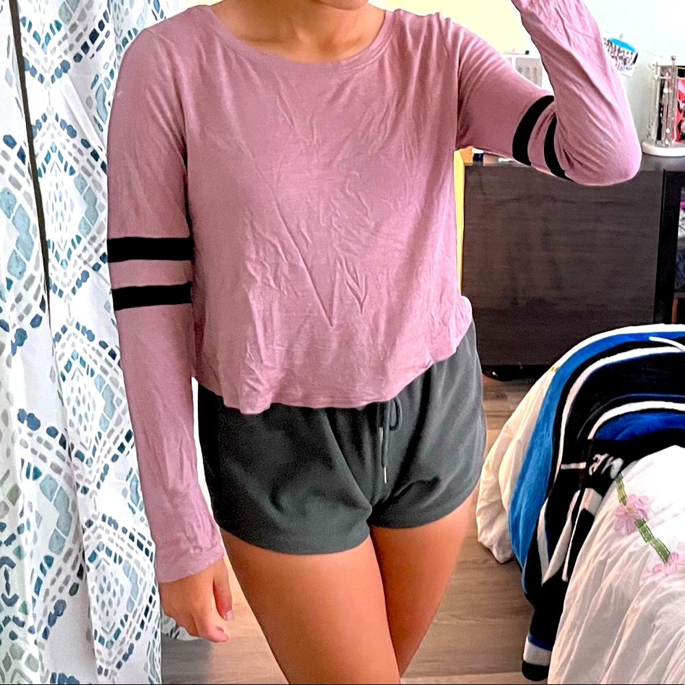{Forever 21} PURPLE LONG-SLEEVED SHIRT W/ BLACK STRIPES